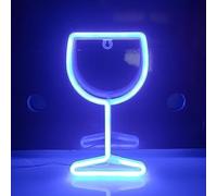 SHANJIA Neon Light, Verre à vin décoration néon LED décoration murale batterie/USB opération Night Light Bar lumière maison, Noël, décoration de chambre à coucher (Bleu)