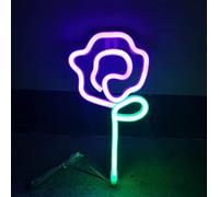 SHANJIA Neon Night Light, chambre à coucher décoration néon signe, rose fleur néon mur accrocher signe Wall Art USB pour bar salon fête d'anniversaire (Violet - Vert)