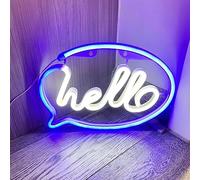 SHANJIA Neon Night Light, néon Hello Light, Hello Art Deco Light, LED néon Hello décoration murale avec logo au néon USB ou à la maison alimenté par batterie, décoration de fête (Bleu et blanc)