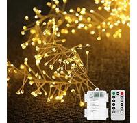 SHANJIA Pétards string Light, 19.68Ft 200 LED alimenté par batterie 8 modes arbre de Noël Cluster light avec télécommande Firefly Light pour la Fête de Noël Home Garden decor (Blanc chaud)