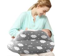 SHANNA Coussin d'allaitement multifonction avec housse 100 % coton lavable et réglable pour la taille, cadeau de grossesse (nuages gris)