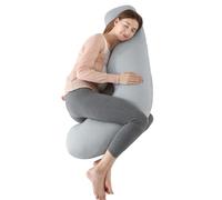 SHANNA Coussin de Grossesse pour Dormir, Oreiller de Grossesse pour Femme Enceinte en Forme de J Support Coussin d'allaitement et Coussin de Maternité avec Housse Lavable, Refroidissement Gris
