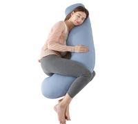 SHANNA Coussin de Grossesse pour Dormir, Oreiller de Grossesse pour Femme Enceinte en Forme de J Support Coussin d'allaitement et Coussin de Maternité avec Housse Lavable, Refroidissement Bleu
