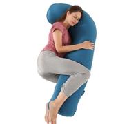 SHANNA Coussin de Grossesse pour Dormir, Oreiller de Grossesse pour Femme Enceinte en Forme de J Support Coussin d'allaitement et Coussin de Maternité avec Housse Lavable et Remplable, Coton Bleu
