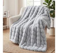 SHANNA Couverture en polaire, fausse fourrure de lapin, moelleuse et chaude, polyvalente, 1 000 g/m² d'épaisseur, 130 x 160 cm, gris clair