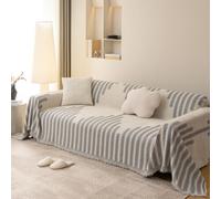 SHANNA Couverture de canapé à rayures 1/2/3/4 places, en chenille, utilisable toute l'année, grande, polyvalente, pour canapé d'angle, canapé en forme de L, futon, avec pompons