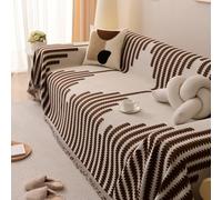 SHANNA Couverture de canapé à rayures 1/2/3/4 places, en chenille, utilisable toute l'année, grande, polyvalente, pour canapé d'angle, canapé en forme de L, futon, avec pompons