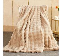 SHANNA Couverture en polaire, fausse fourrure de lapin, moelleuse et chaude, polyvalente, 1 000 g/m² d'épaisseur, 130 x 160 cm, kaki