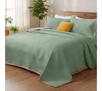 SHANNA Ensemble Couvre-lit 3 pièces : Luxe Toute Saison, Grande Couverture Douce, 220 x 240 cm, 2 taies 50 x 70 cm, Parfait pour canapé et lit (Vert Clair-A)