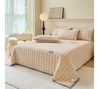 SHANNA Extra Grande Couette Couvre-lit : Couverture Légère en Velours de Lait 3 pièces 230 X 250 Cm avec 2 Taies d'oreiller 50 X 70 Cm, Lit Double Élégant Doublé et Piqué pour Salon (Chameau Clair)