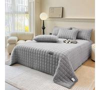 SHANNA Extra Grande Couette Couvre-lit : Velours de Lait Style Quilt Couverture Polyvalente 3 pièces 230 X 250 Cm avec 2 Taies d'oreiller 50 X 70 Cm, pour Chambre à Coucher ou Salon (Gris Clair)