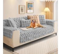 SHANNA Housse de Canapé Épais 1/2/3/4 Places en Forme de L, Couvre Canapé Protege Housse de Canapé Universelle Antidérapante en Fausse Fourrure pour Salon (Peluche Clair Gris, 90 x 210 cm)