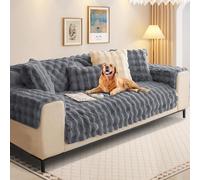 SHANNA Housse de Canapé Épais 1/2/3/4 Places en Forme de L, Couvre Canapé Protege Housse de Canapé Universelle Antidérapante en Fausse Fourrure pour Salon (Peluche Gris, 90 x 160 cm)