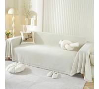SHANNA Housse de canapé unie 2, 3 ou 4 places, en chenille AB pour canapé d’angle, protection toutes saisons, pour canapé, causeuse, futon, housse de canapé en forme de L avec pompons