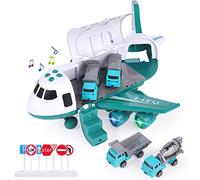 SHANNA Jeu pour VéHicule AéRien,Avion Roue Inertie avec Ensemble Jouets éDucatifs pour VéHicules,1 Grand Avion,4 Voitures Alliage Cadeau pour Enfant Garçon Fille (Véhicule d'assainissement- Vert)