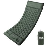 SHANNA Matelas Gonflable Camping 12 Cm, Ultra-Léger, Pompe À Pied Intégrée, 80 Cm Large, Anti-Déchirure, Oreiller Inclus. pour Randonnée. (Vert Armée-CC)