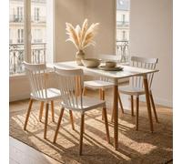 SHANNON/RAVI Ensemble de salle à manger avec table et 4 chaises - Blanc - Petite table de 120 x 70 cm - Table avec 4 chaises - Meuble de salle à manger pour intérieur moderne et scandinave - Charge