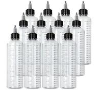 SHANQIAN 12 PCS×250 ML Flacons de Distribution Gradués Plastique Flacon avec Capuchon Twist Noir Bouteilles de Compression pour Encres Liquides/Teintures/Capillaires/Colorants