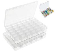 SHANQIAN 2PCS Boite Compartiment Plastique, Boîte de Rangement 36 Compartiments Transparente Boîte Rangement Amovible Boîte de Rangement avec Séparateurs Réglables Pour Bijoux, Perles, Vis, Outil