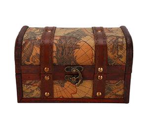 Shanrya Boîte en Bois Vintage, processus de Couture soigné Coffre au trésor à l'ancienne avec flexibilité Femmes Cadeaux pour Coffret à Bijoux décor à la Maison(Map Trumpet)
