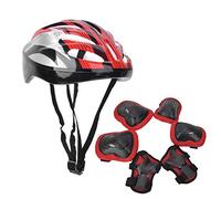 Shanrya Ensemble d'équipement de Adulte, coudières + Gants + Casque 7 pièces Ensemble d'équipement de Protection, Ensemble(Red, Adult Models)