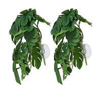 Shanrya Plante en Plastique, 2 pièces Plantes artificielles Plante de Reptile Artificielle avec Ventouse pour nids d'animaux de Compagnie de Reptiles pour Aquariums(Feuille de Tortue)