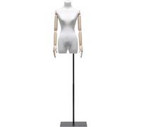 SHANYAYALI Mannequin femme avec mât en métal noir 61 77 hauteur réglable présentoir à vêtements amovible et mobile (blanc)