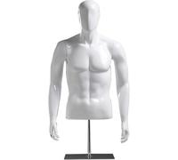 SHANYAYALI Mannequin mâle en fibre de verre avec bras amovibles et base en métal pour vitrines et magasins de vente au détail (blanc)
