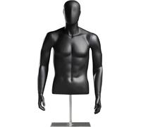 SHANYAYALI Mannequin mâle en fibre de verre avec bras amovibles et base en métal pour vitrines et magasins de vente au détail (Noir)