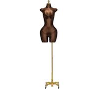 SHANYAYALI Mannequins féminins : le torse en lin peut être ajusté de 152,4 à 216,4 cm équipé d'une base en métal universelle amovible (marron)