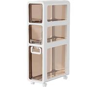 SHANYAYALI Meuble de rangement avec 4 tiroirs et roulettes - Meuble d'angle pour salle de bain et petits espaces - Commode étroite de grande capacité - Rangement vertical autonome (3 niveaux, 17 cm)