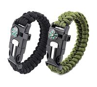 Shao hua 2 Bracelets de Survie en Plein Air | Bracelets pour Hommes et Femmes | Bracelet De Survie 5 en 1 Avec Silex, Boucle, Boussole, Couteau de Survie, Sifflet de Sauveteur (Noir Et Vert)