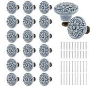 shaojian Lot de 20 boutons de porte en céramique vintage décoratifs avec vis pour placard, placard, meubles (bleu)