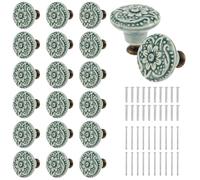 shaojian Lot de 20 boutons de porte en céramique vintage décoratifs avec vis rondes et antiques pour placard, placard, meubles (vert)