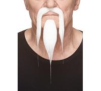 Shaolin - Fausse Moustache et Barbe Auto-adhésives, nouveauté, Faux Poils du Visage, Accessoire de Costume pour Adultes, Couleur Blanche