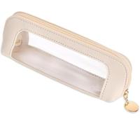 Shaorangrang Étui de voyage en cuir pour pinceaux de maquillage, sac de rangement portable transparent étanche avec fermeture éclair, beige, 1