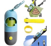 SHAOUMAN Support de sacs à déjections canines avec lampe de poche LED rechargeable et clip pour laisse, distributeur de sacs à déjections canines mains libres avec 15 sacs poubelle et 2 sangles