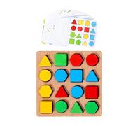 Shape Puzzle | Matching Sorting Board Game | 16-Pieces Sophisticated Design Educational Wooden Pattern Blocks | for Road Trip Boys Girls 3+ Kids School Travel Classroom Stocking Stuffer