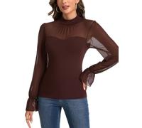 SHAPERIN Haut à manches longues en maille pour femme, froncé, extensible | Anmut - Élastique et respirant - Col montant - Sexy - Deux pièces - Manches courtes - Coutures plissées - Respirant - Pour la