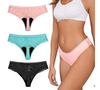 shaperisfree String en dentelle pour femme, string anti-fuite, culotte absorbante, string menstruel, Bleu/rose/noir - Lot de 3, Large