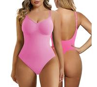 SHAPERX Body Gainant Femme Gaine Ventre Plat Amincissant Bodysuit Sculptant Minceur Invisible Shapewear Top Bas Du Dos, UK-SZ5266-Pink-L/XL