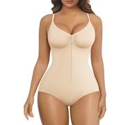 SHAPERX Body Gainant Femme Sculptant à Zip - Faja Compression Forte, Contrôle Ventre Plat, Combinaison Gainante Sans Couture Taille Affinée, UK-SZ5861-Beige-XS