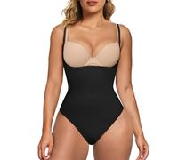 SHAPERX Gaine Ventre Plat Décolleté Ouvert Body Femme Body Gainant Sans Couture Taille Haute Tanga, UK-SZ5315-Black-XXS/XS