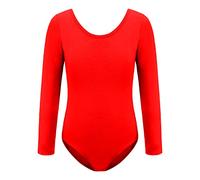 Shaposh Fashion® Justaucorps à manches longues en nylon extensible pour fille - Pour l'école, le ballet, la gymnastique, les enfants de 3 à 13 ans, Rouge, 7-8 ans