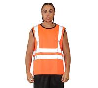 Shaposh Fashion® T-shirt de travail haute visibilité sans manches col rond | Haute visibilité sécurité travail débardeur double bande grande taille S-XXL, Orange, XL