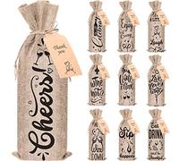 Shappy 10 Pièces Sacs à Vin en Lin Sacs d'Emballage Cadeau Sacs à Vin en Tissu avec Cordon de Serrage Sacs à Vin pour Bouteilles de Vin Noël Saint-Valentin Mariage Fête d'Anniversaire (Naturel)