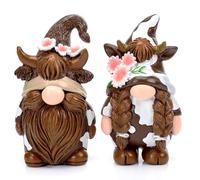 Shappy Lot de 2 Figurines de Nains de Maison - Cadeaux pour Le Printemps et l'été - Décoration de Table - Cadeaux pour la Maison (Style Vache des Highlands)