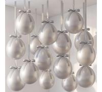 Shappy Lot de 24 ballons ronds en latex à suspendre au plafond avec nœuds en ruban satiné pour remise de diplôme, anniversaire, mariage, vacances (argenté) - 45,7 cm