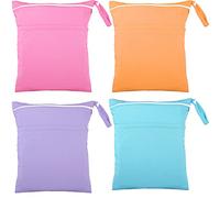 Shappy Lot de 4 sacs humides/secs pour couches en tissu de bébé, imperméables, lavables et réutilisables avec 2 poches pour voyage, plage, piscine (bleu, violet, rose, orange)