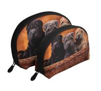 Shar Pei Chiot Noir Petits Chiens Chiot Gris Animaux, Trousse de Maquillage Coquille Femme Petit Porte-Monnaie Trousse de Toilette Trousse à cosmétiques 2 pièces